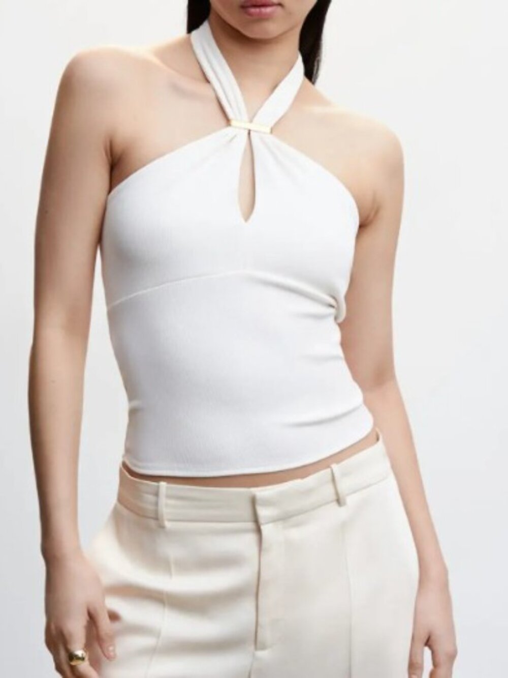 Mango Cream Halter Top with Ring Detail